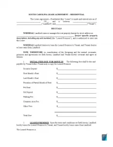 Free South Carolina Lease Agreement Forms | SC Rental Templates