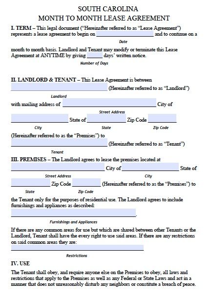 printable lease agreement sc