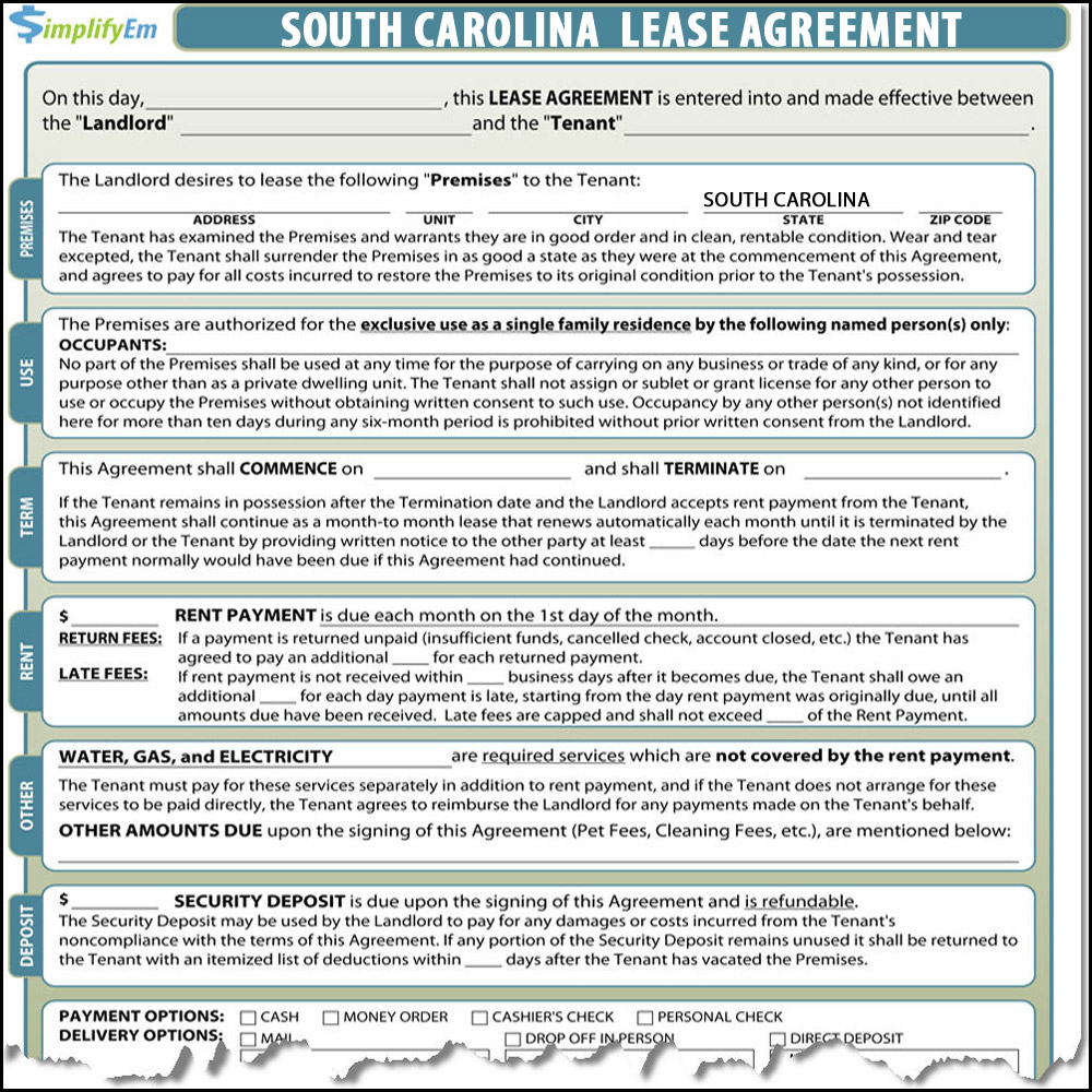 printable lease agreement sc