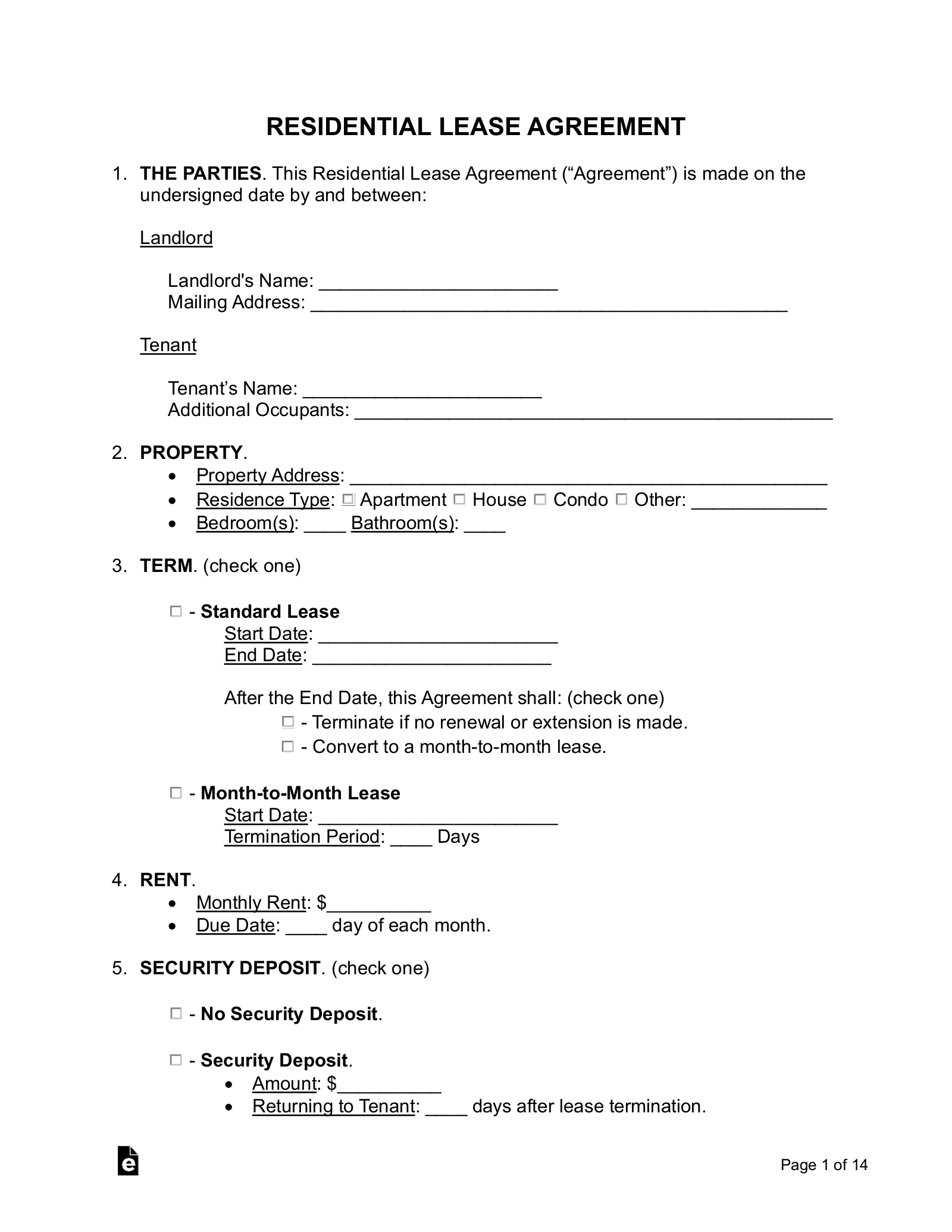 printable lease agreement sc