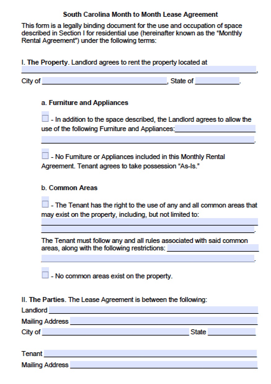 Free South Carolina Rental Lease Agreement Templates | PDF | Word