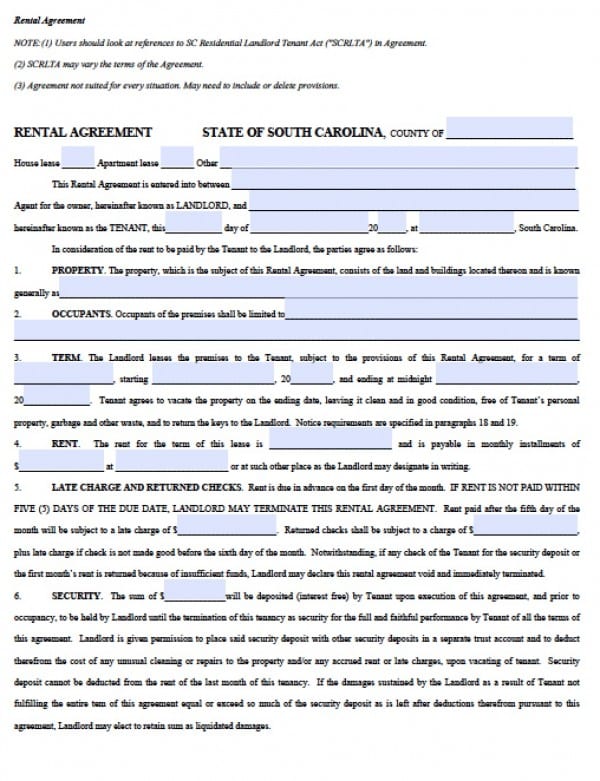 printable lease agreement sc