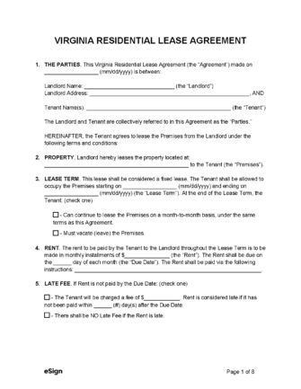 Free Virginia Standard Residential Lease Agreement | PDF