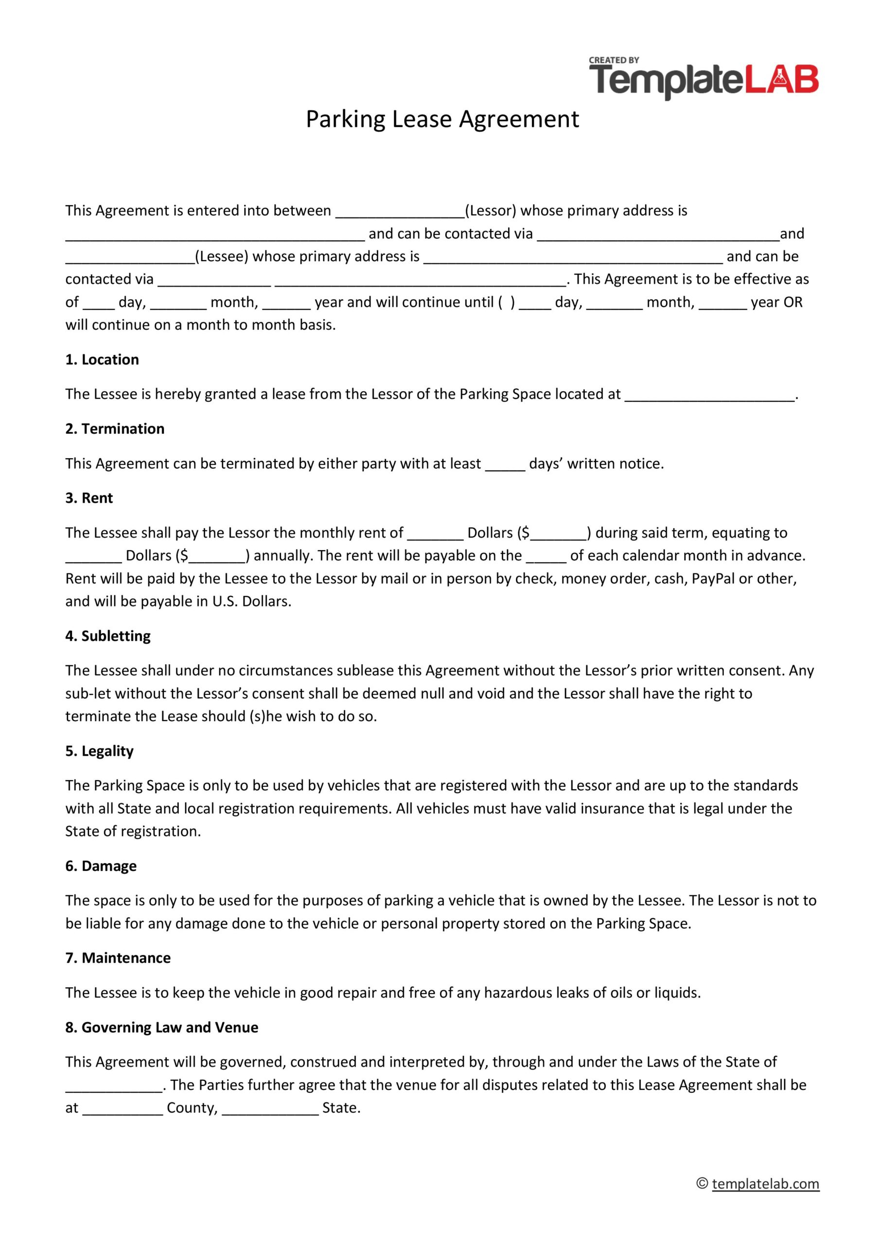 printable lease agreement template