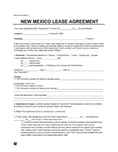 Free New Mexico Lease Agreement Templates (6) | PDF &  Word