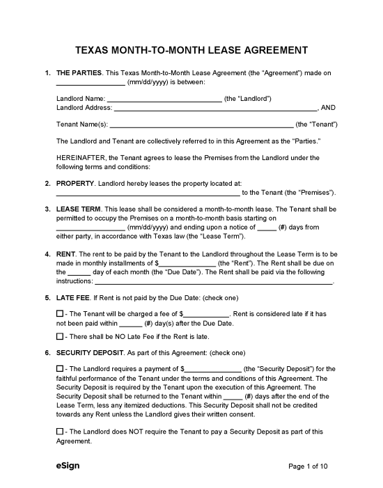 printable lease agreement texas
