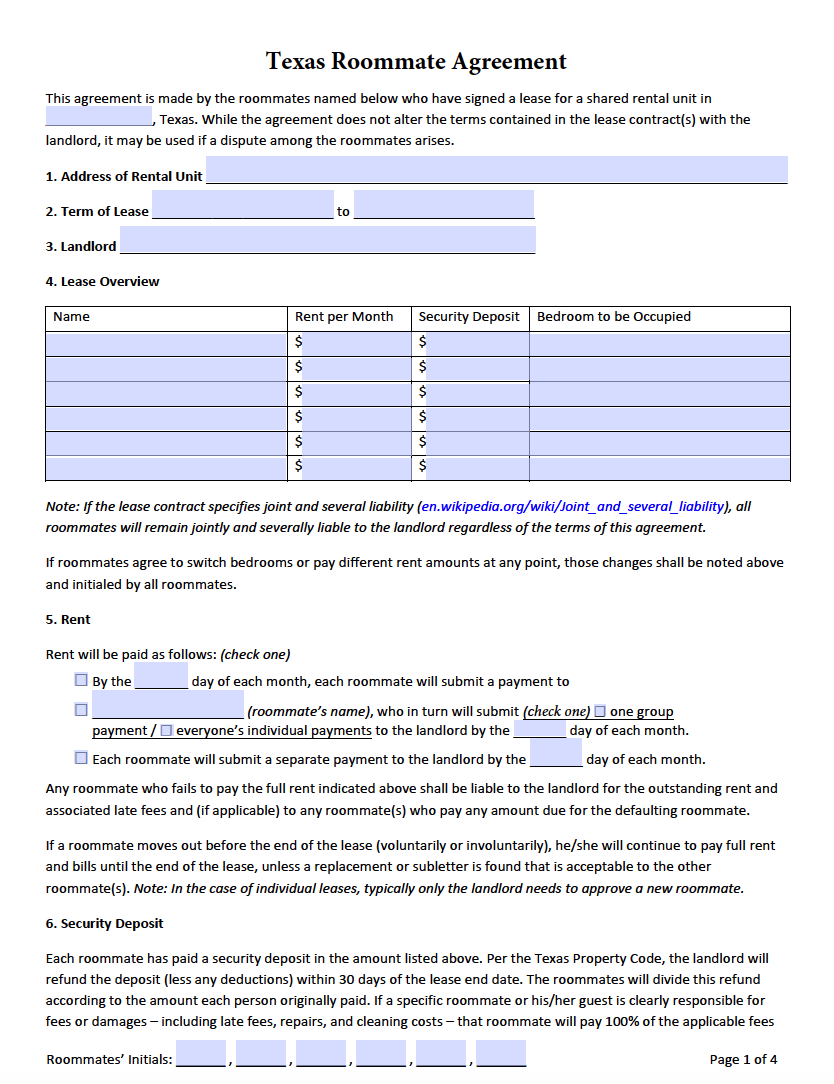 printable lease agreement texas