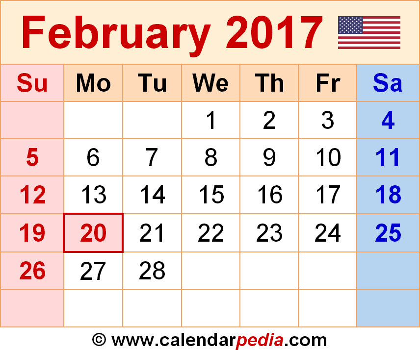 February 2017 Calendar | Templates for Word, Excel and PDF