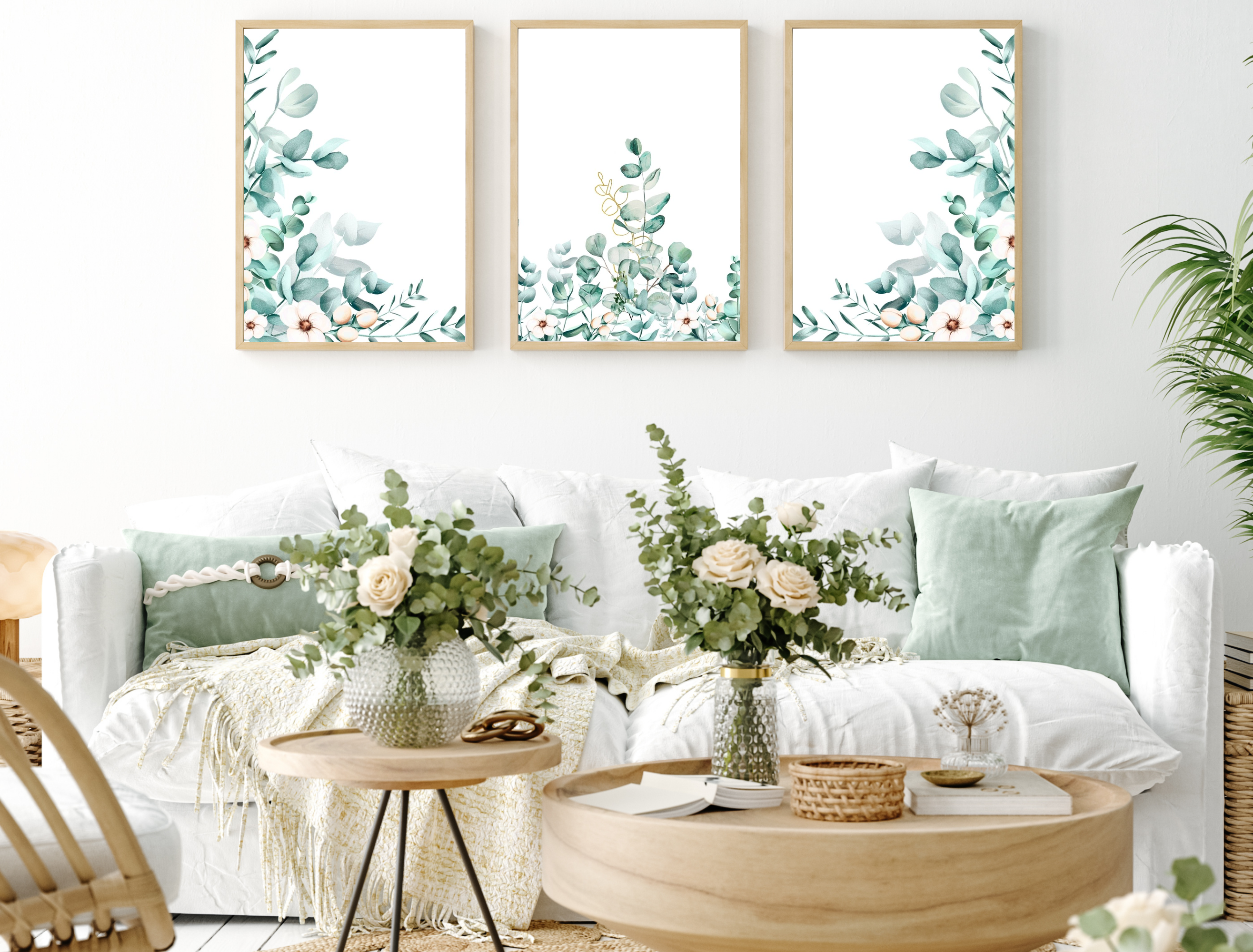 Eucalyptus printable wall art green leaves white flowers | MDP ...