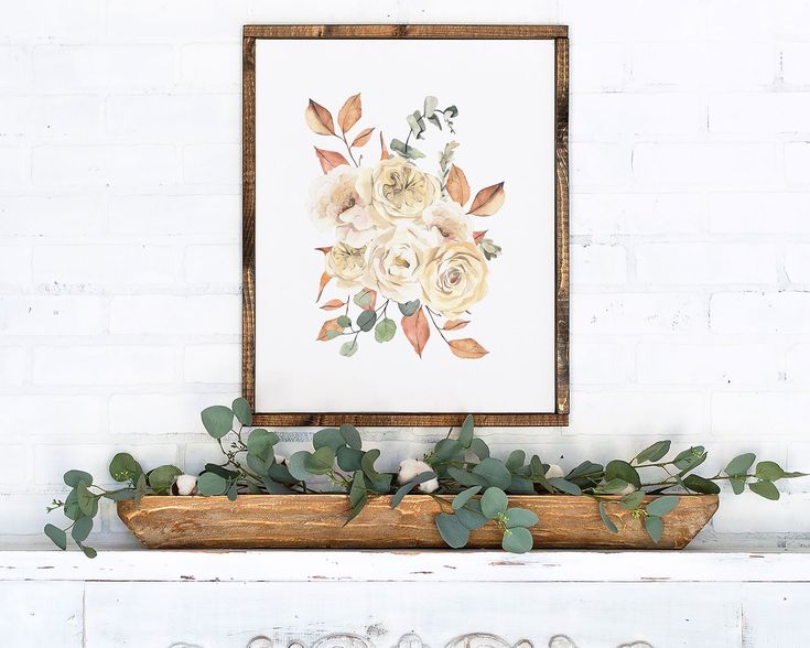 White Floral Fall Bouquet Printable Wall Art, Digital Download