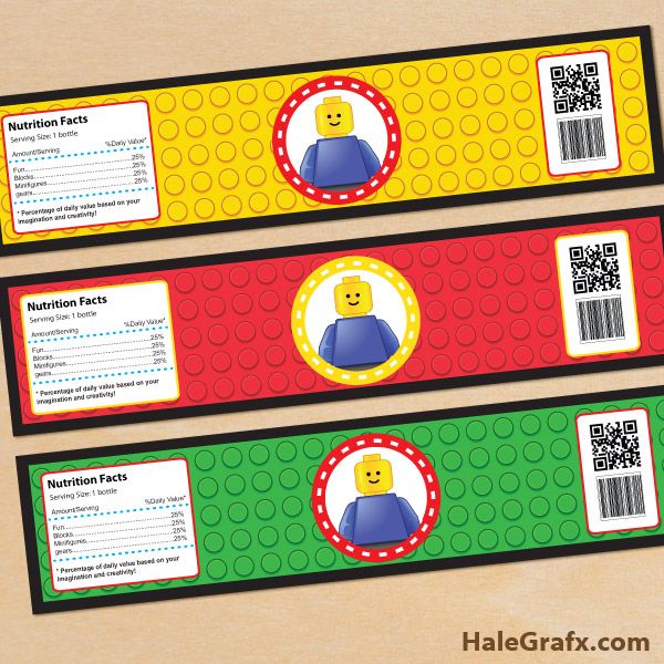 FREE Printable LEGO Building Blocks Water Bottle Labels