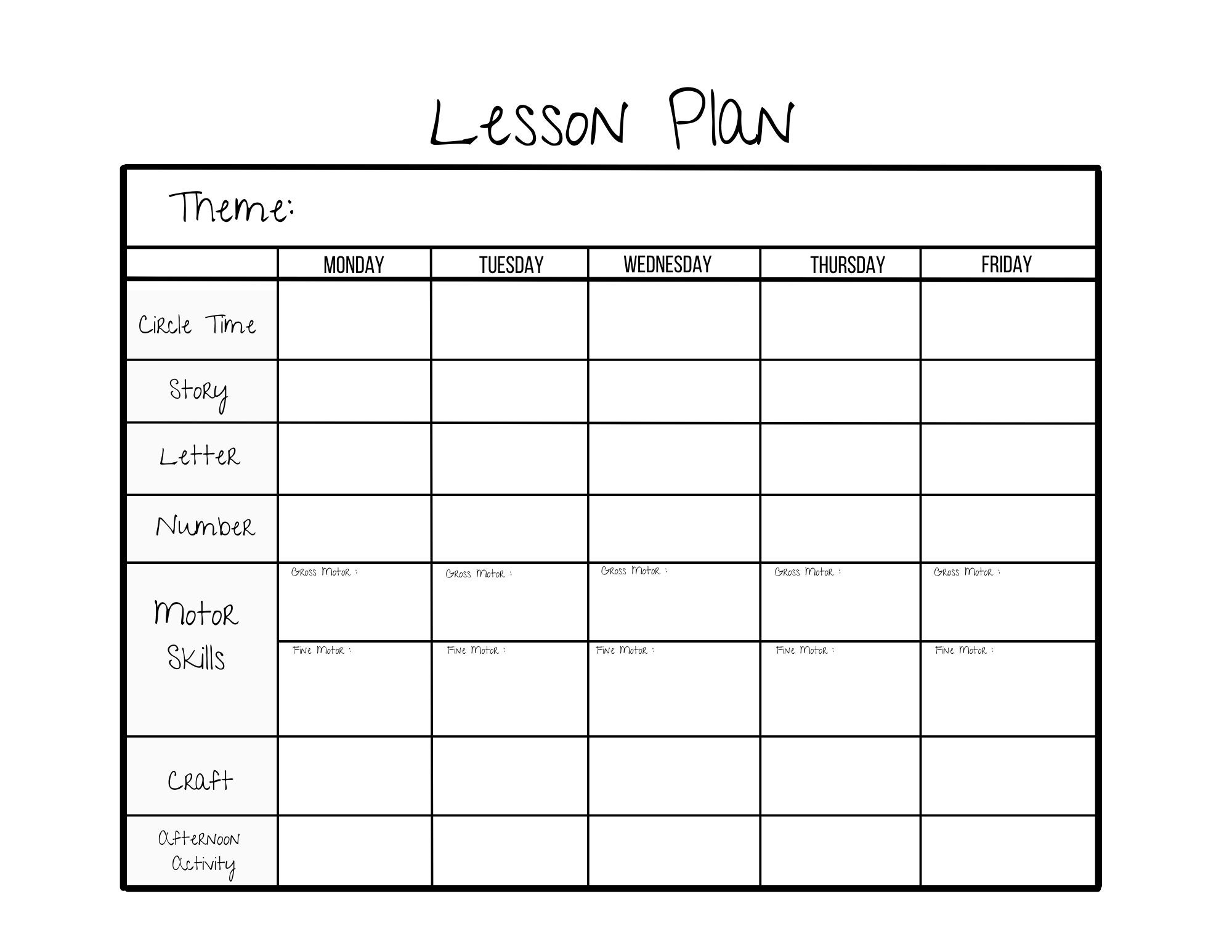 printable lesson plan template daycare