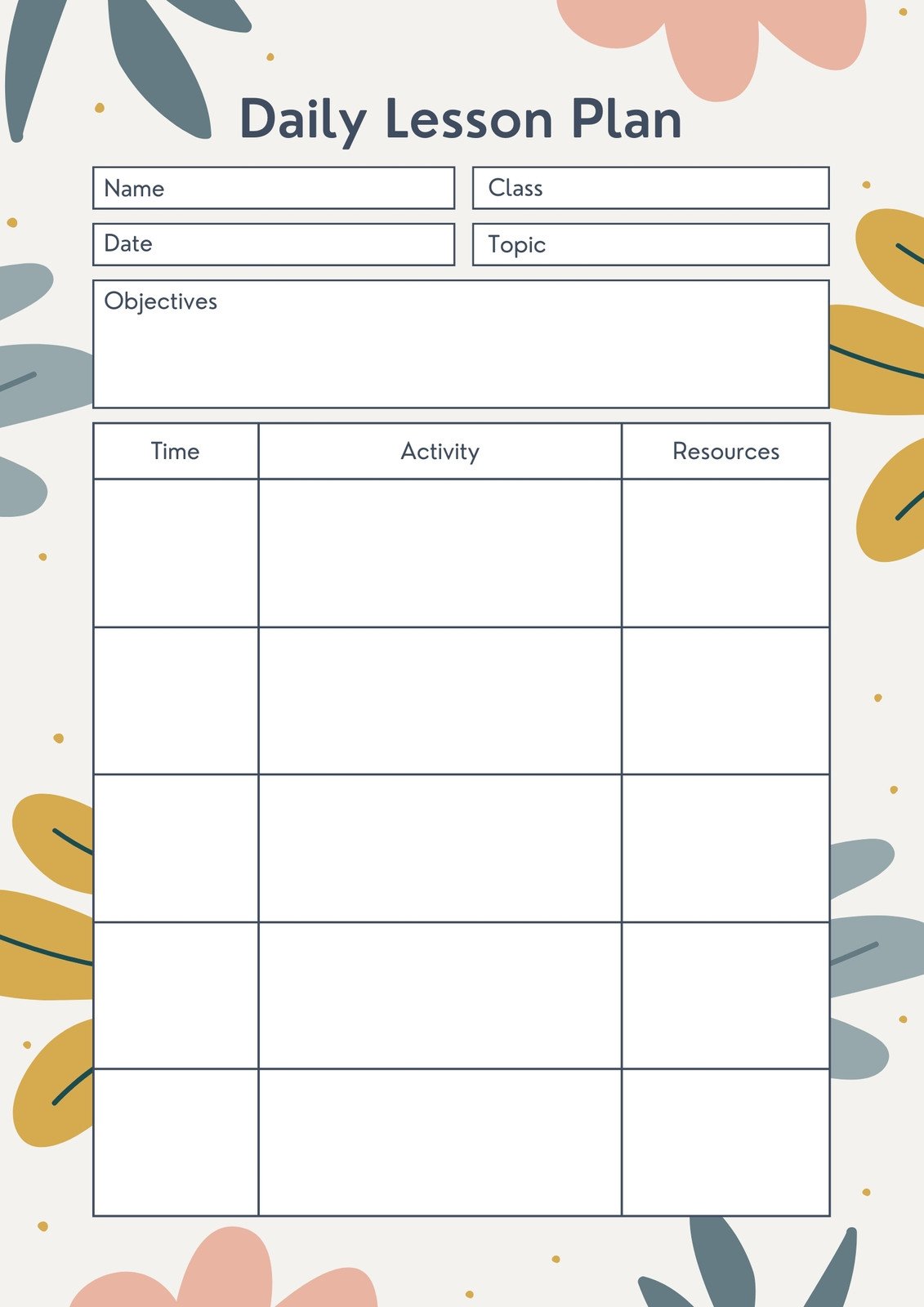 printable lesson plan template daycare