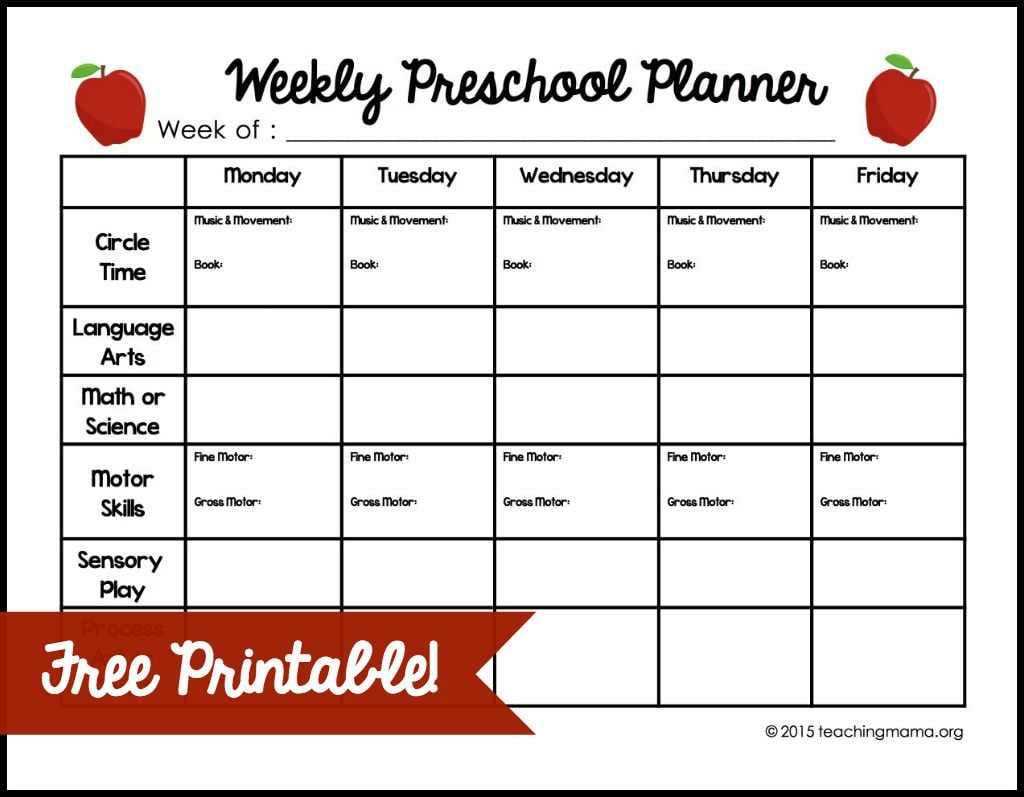 printable lesson plan template daycare