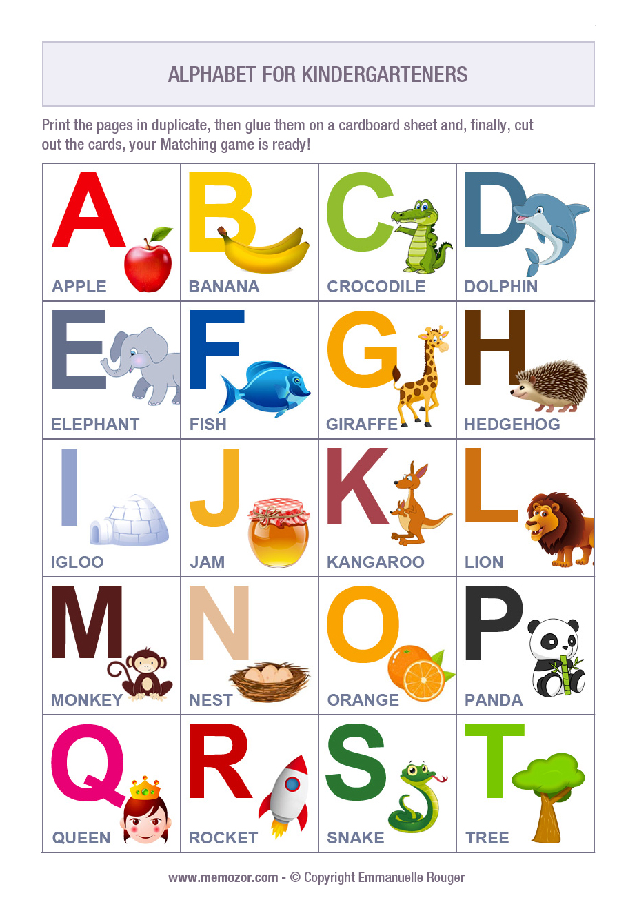 Alphabet with pictures for Kindergarteners - Printable | Memozor