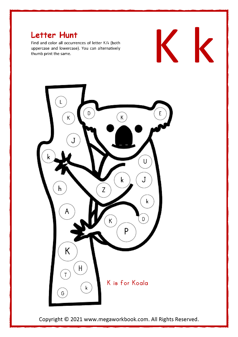 printable letter k worksheets