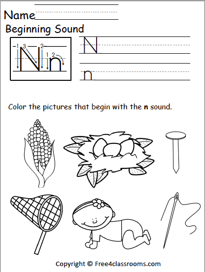 Free Beginning Sounds Worksheet - Letter N - Free Worksheets ...