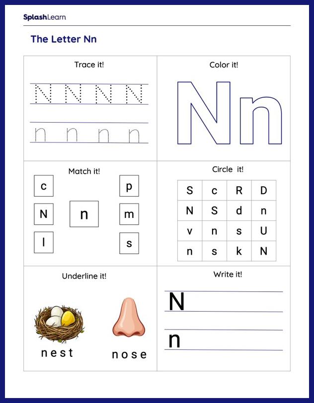 Letter N Worksheets for Kindergarteners Online - SplashLearn