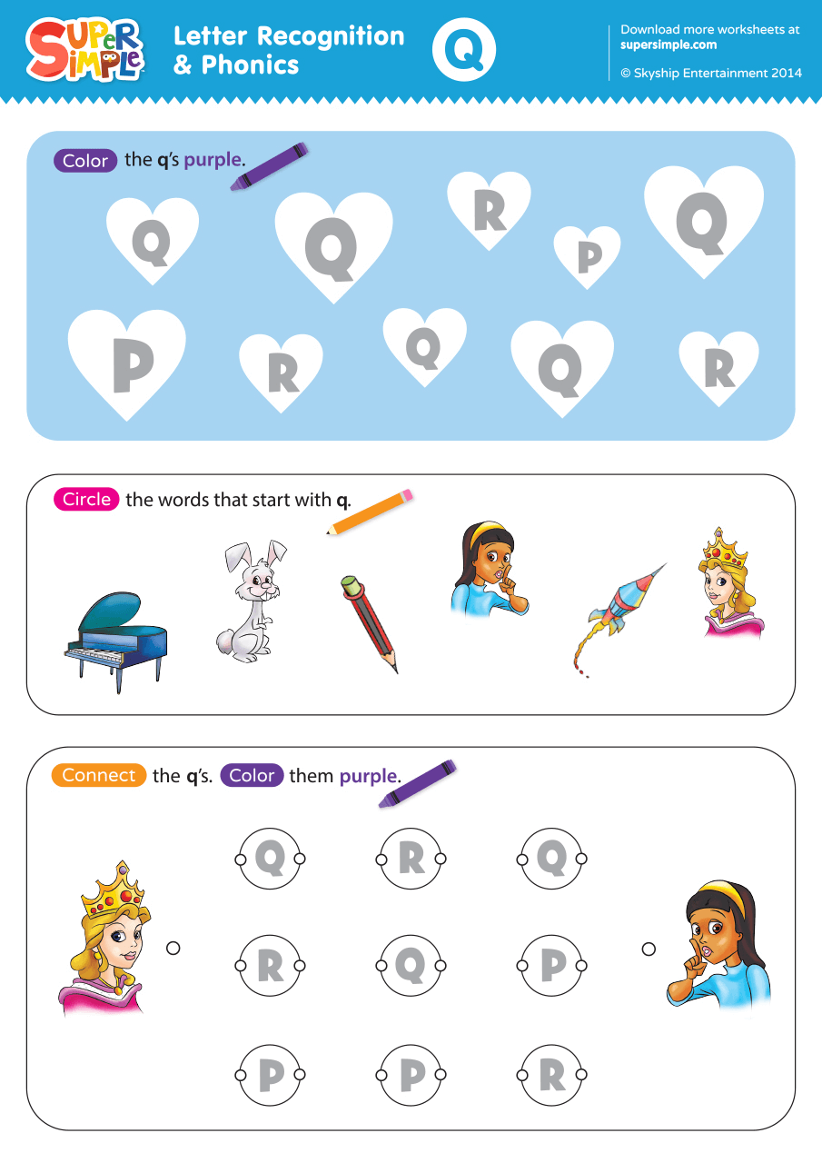 Letter Recognition &  Phonics Worksheet - Q (Uppercase) - Super Simple