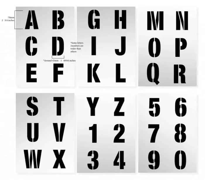 Letter Stencil 70mm Modern Alphabet, Upper Case and Numbers ...