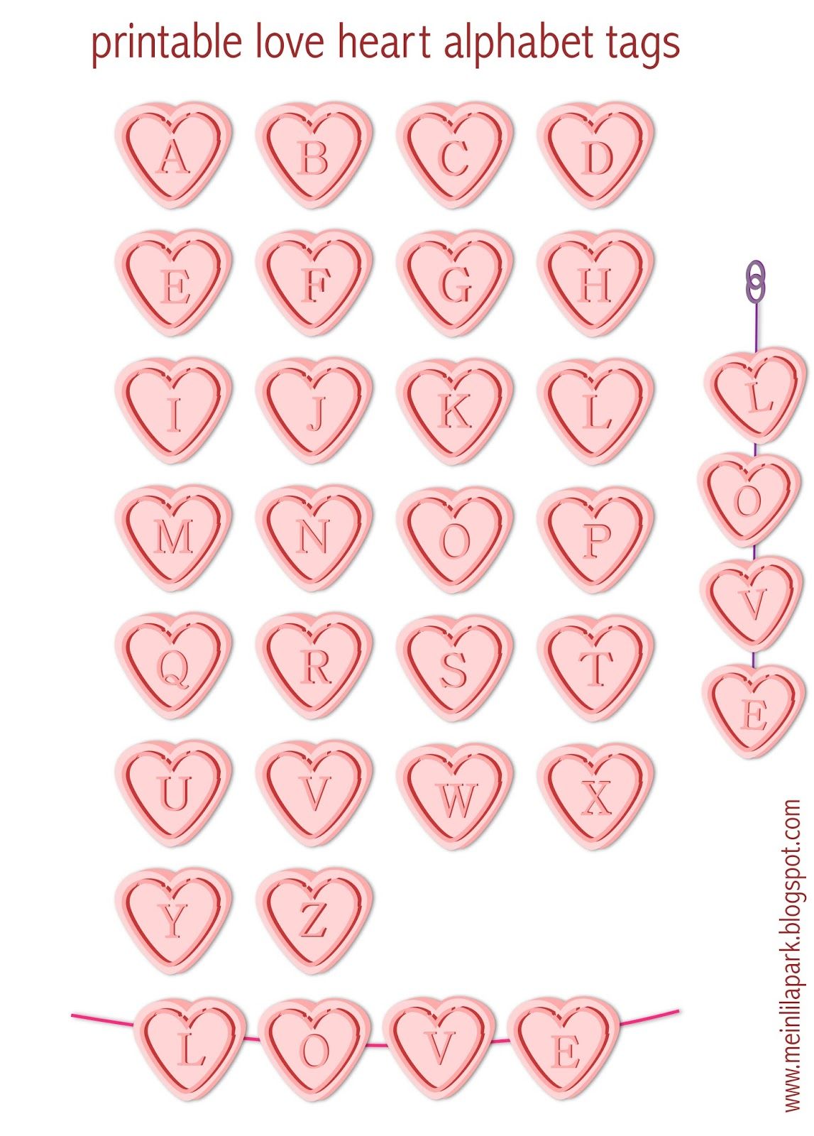 Free printable alphabet letter tags : love hearts - ausdruckbare ...