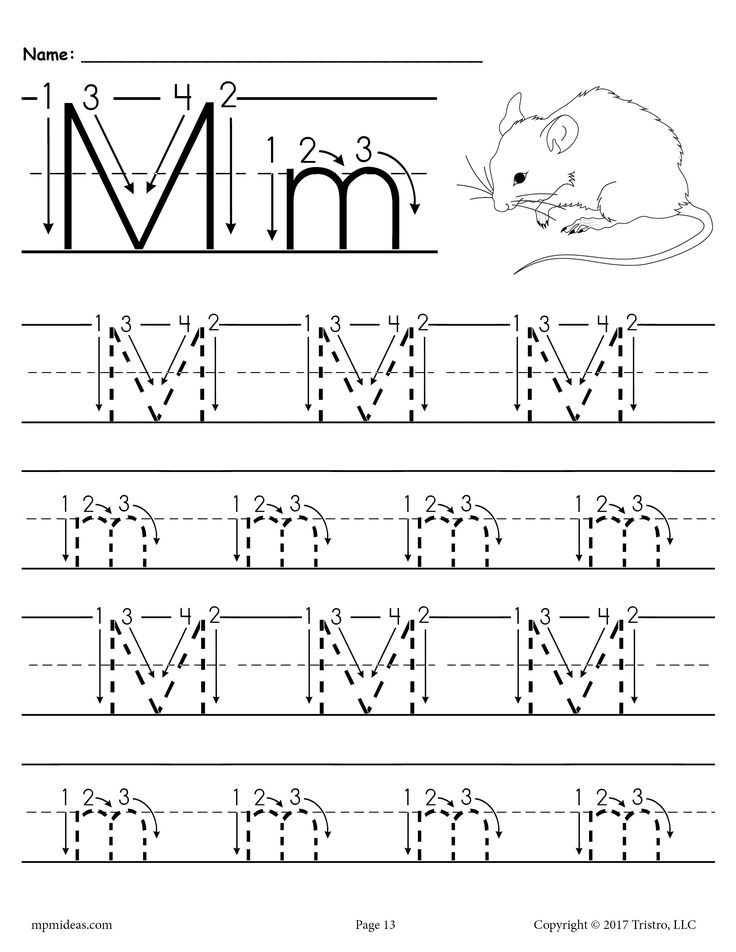 Printable Letter M Tracing Worksheet With Number and Arrow ...