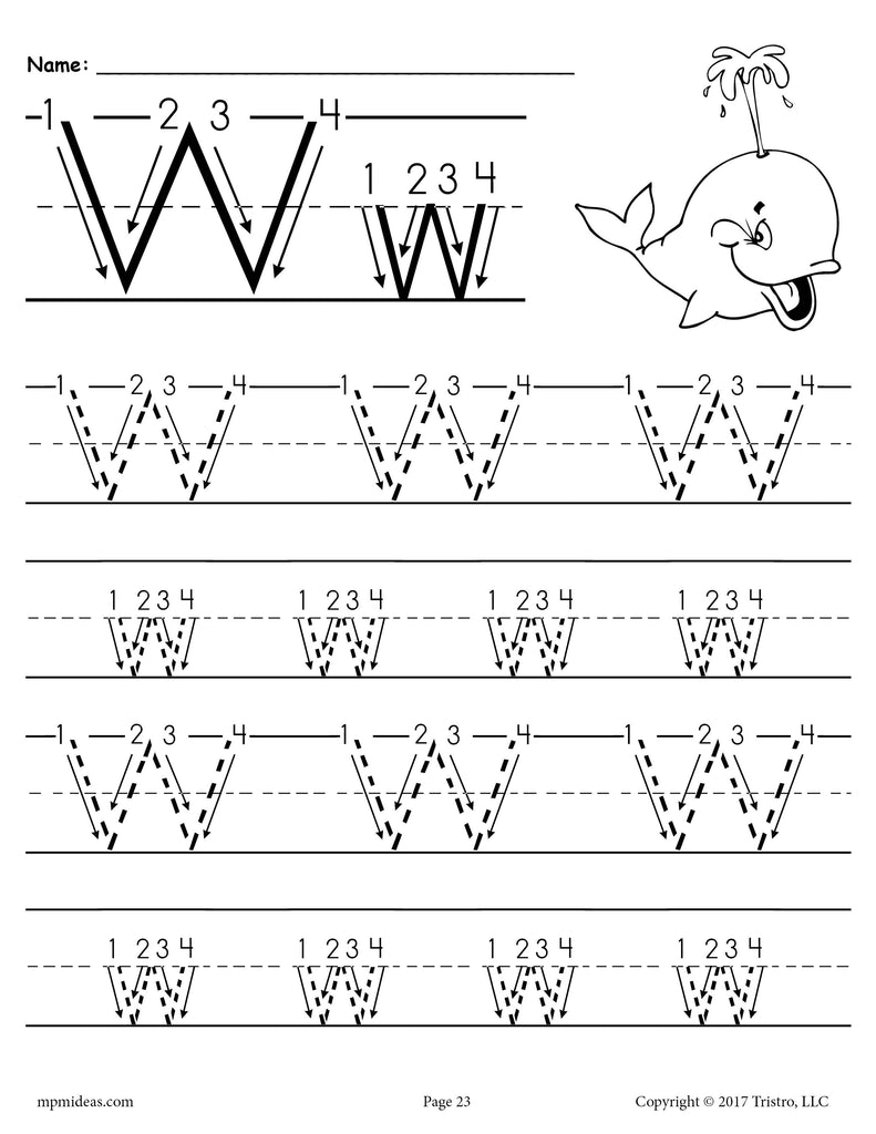 Printable Letter W Tracing Worksheet With Number and Arrow Guides ...