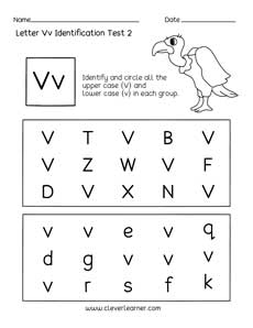 Fun letter V identification activity and test sheets for ...