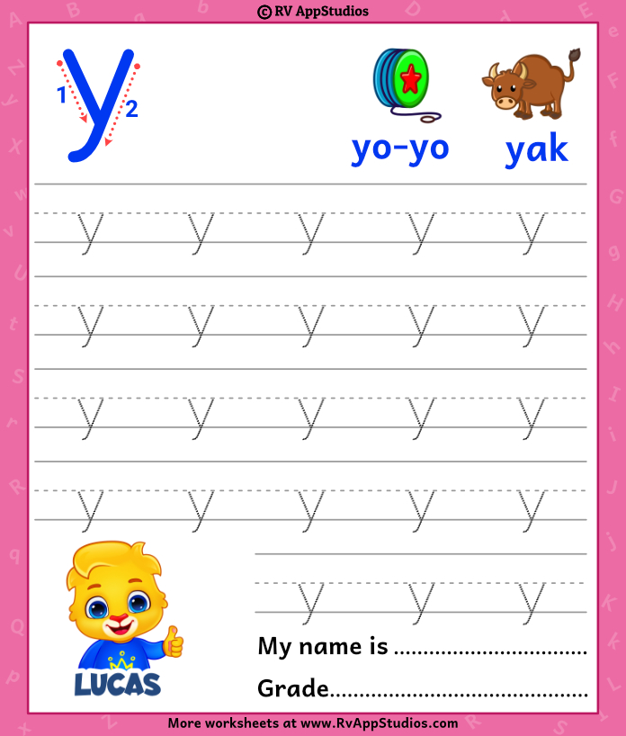 Lowercase Letter y Tracing Worksheets | Trace Small Letter y Worksheet