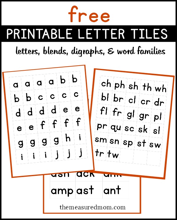 Printable letter tiles for building words - The Measured Mom