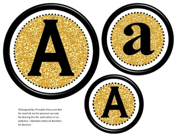 6 Inch Circle Black &  Gold Glitter Printable Banner  