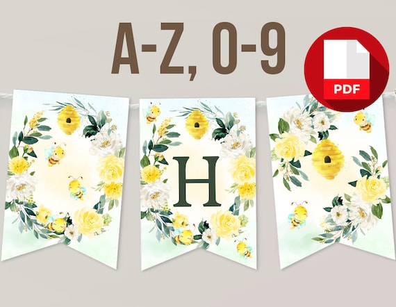 Printable Banner Letters Baby Shower Decoration Little Honey Bee ...
