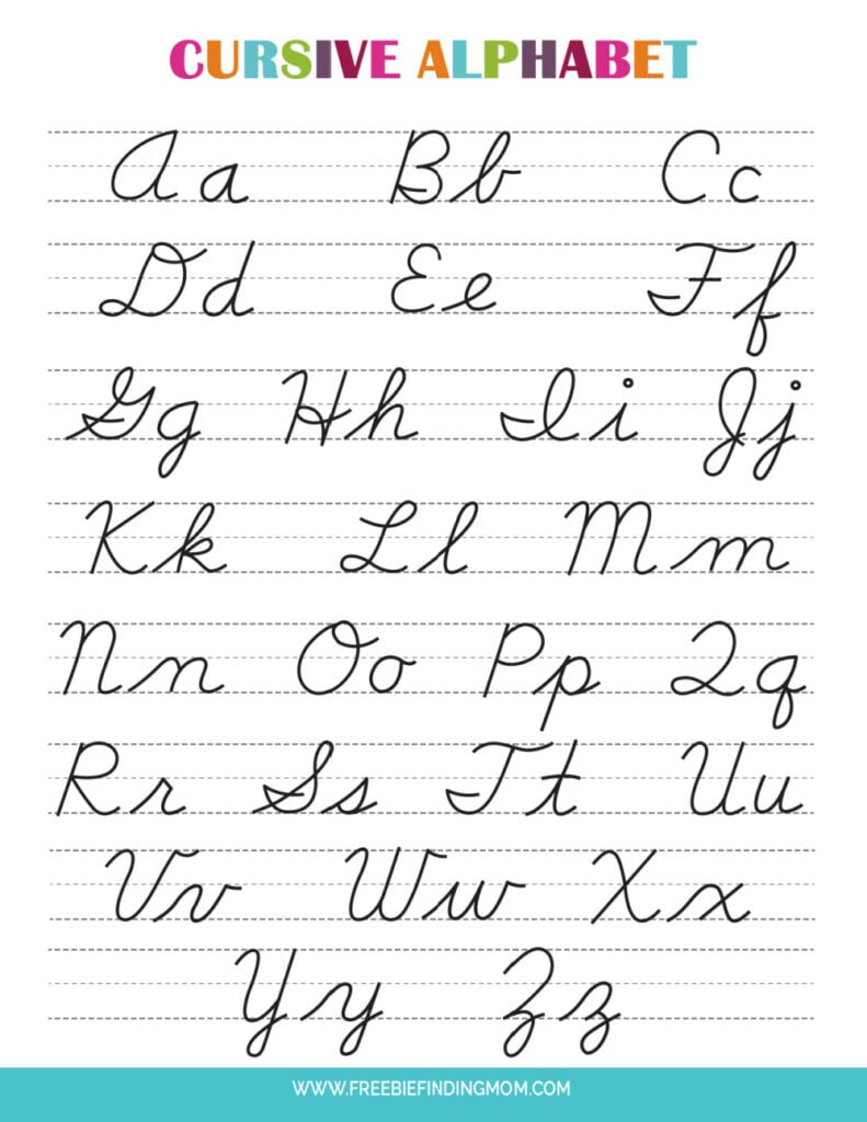 Printable Cursive Alphabet Chart PDF (Upper and Lowercase Letters)