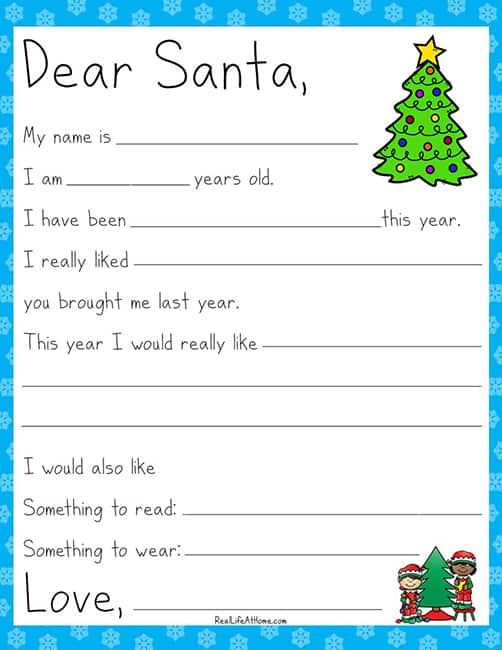 Free Letter to Santa Printable Template for Kids to Fill In
