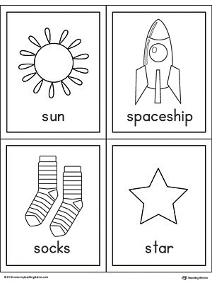 Letter S Words and Pictures Printable Cards: Sun, Spaceship, Socks ...