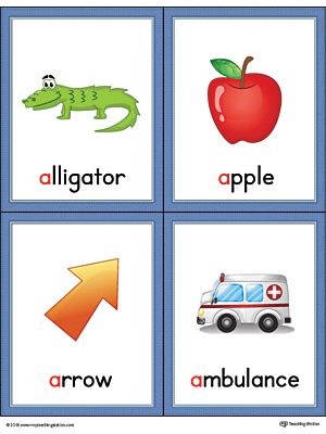 Letter A Words and Pictures Printable Cards: Alligator, Apple ...
