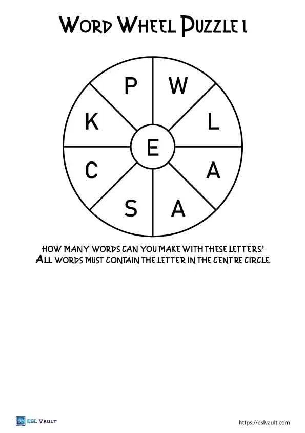 17 free word wheel puzzle printables - ESL Vault