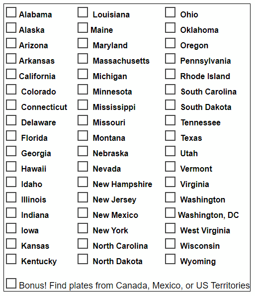 printable license plate game