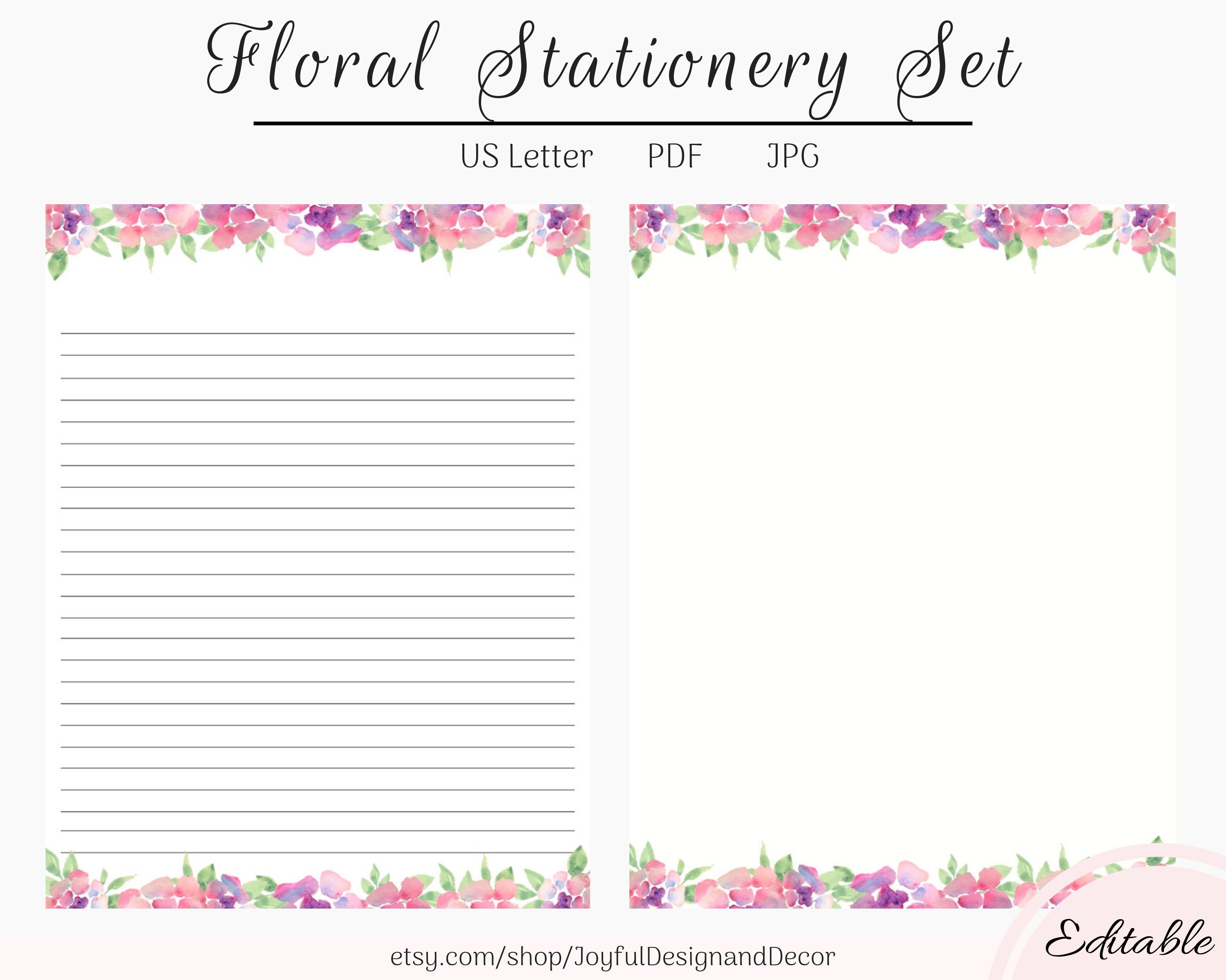Letter Paper Printable Pink Stationery Letter Paper Editable ...