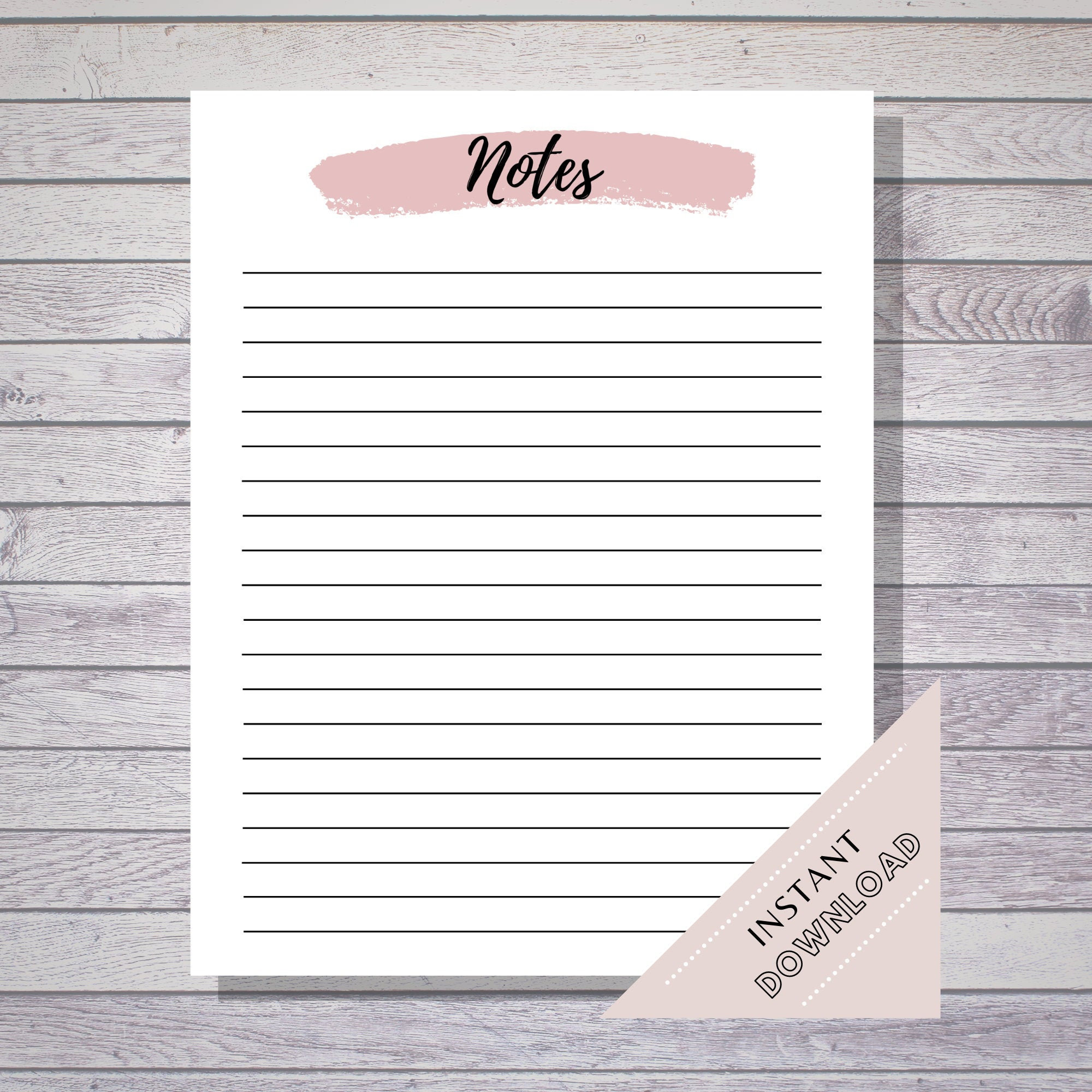 Notes Page Printable, Lined Note Paper, Notes Page Planner ...