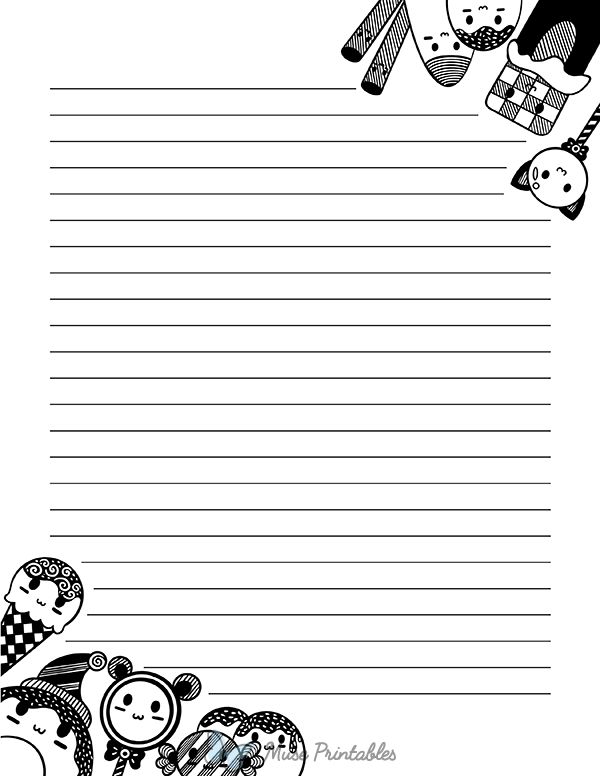 Printable Black And White Kawaii Candy Stationery