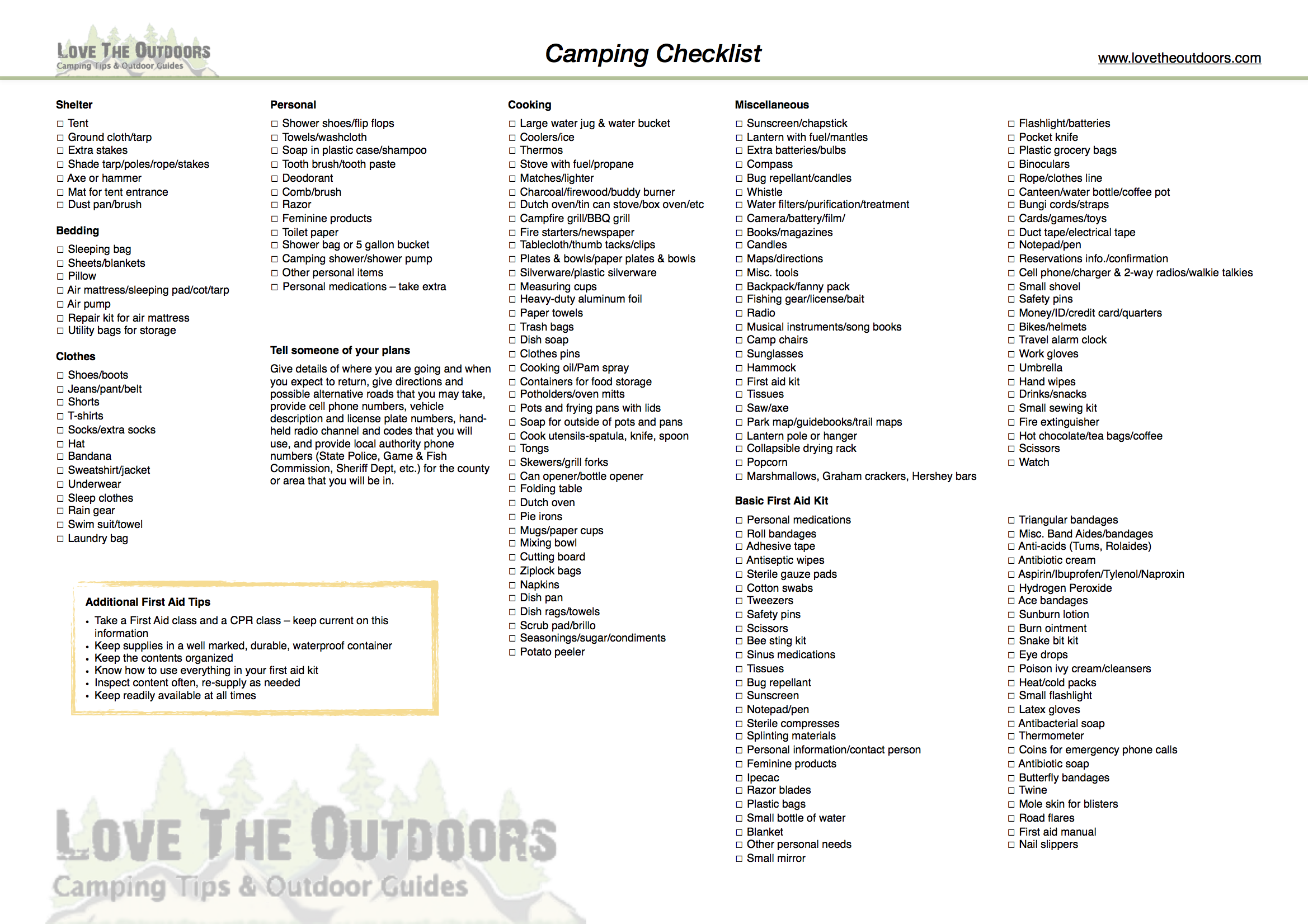 printable list for camping