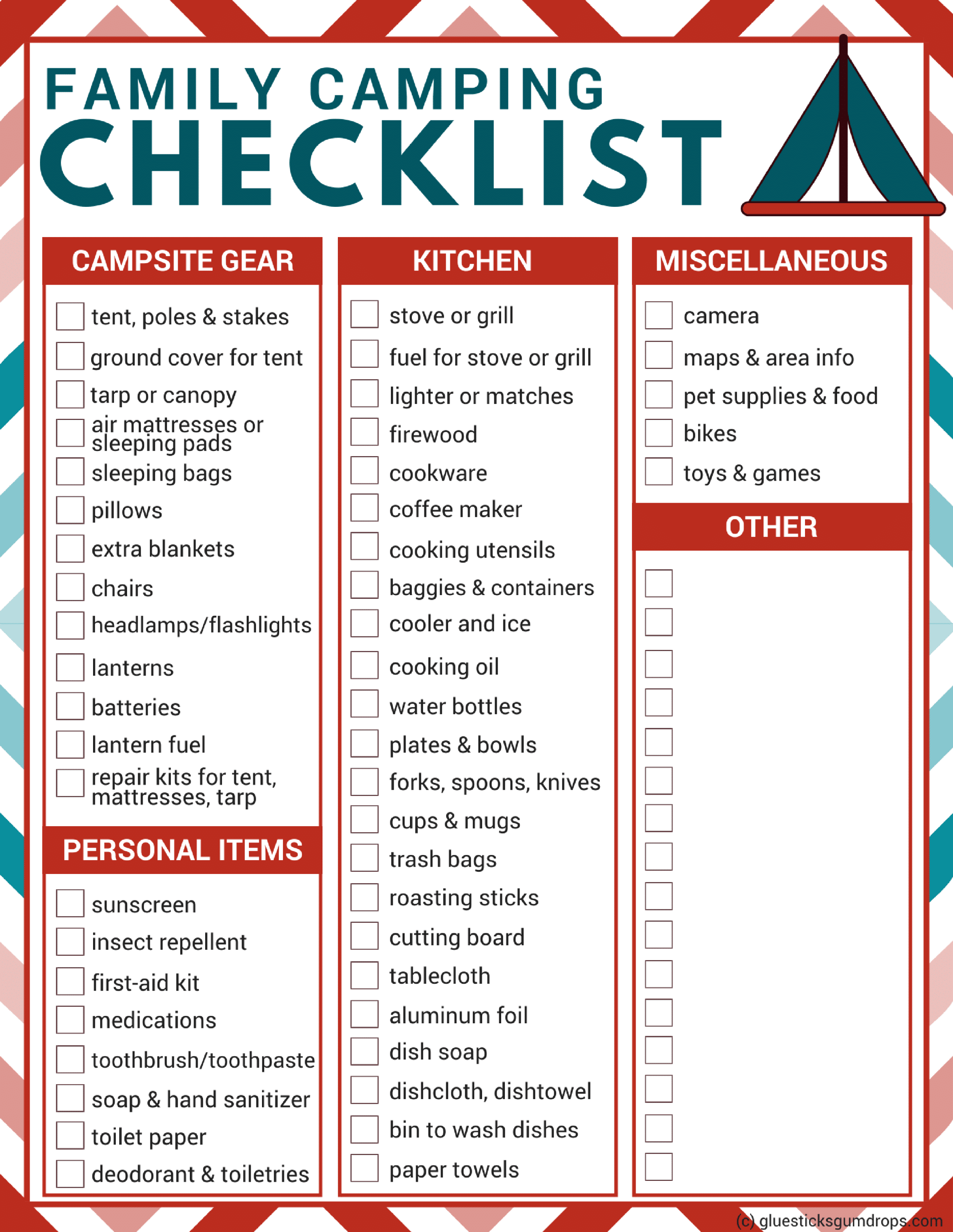 printable list for camping