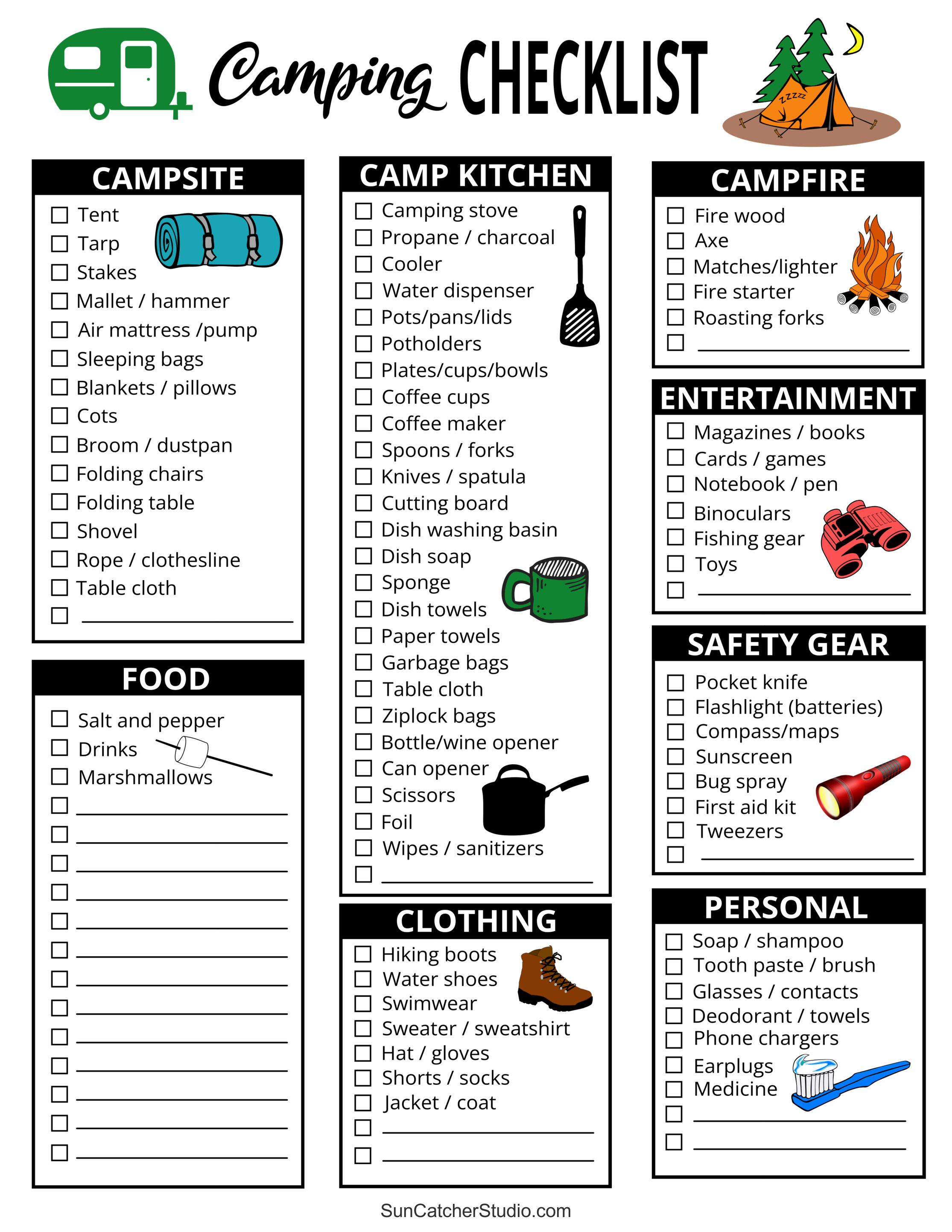 printable list for camping