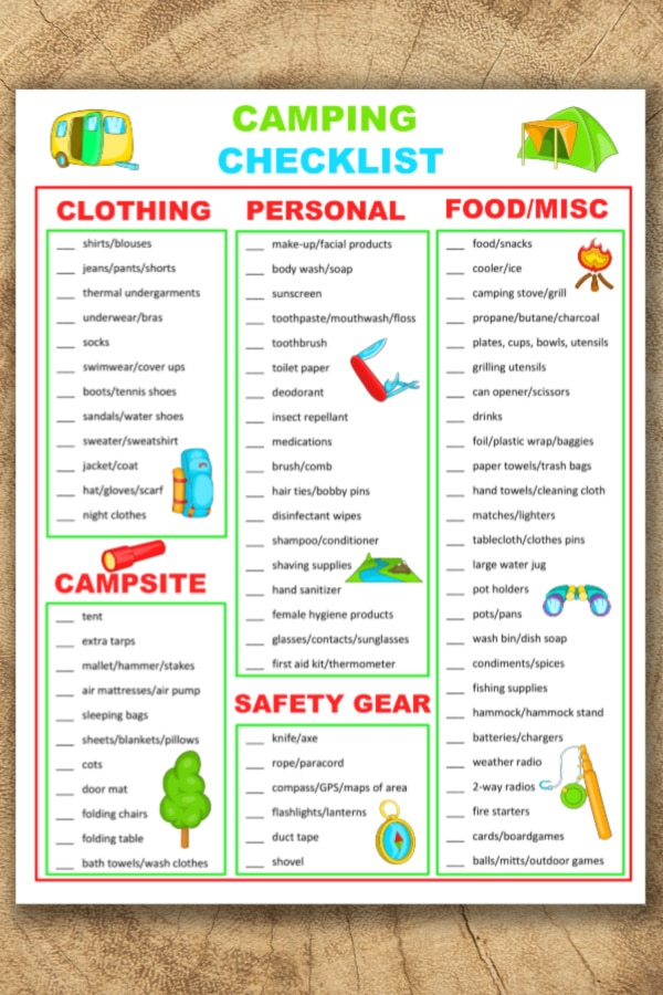 printable list for camping