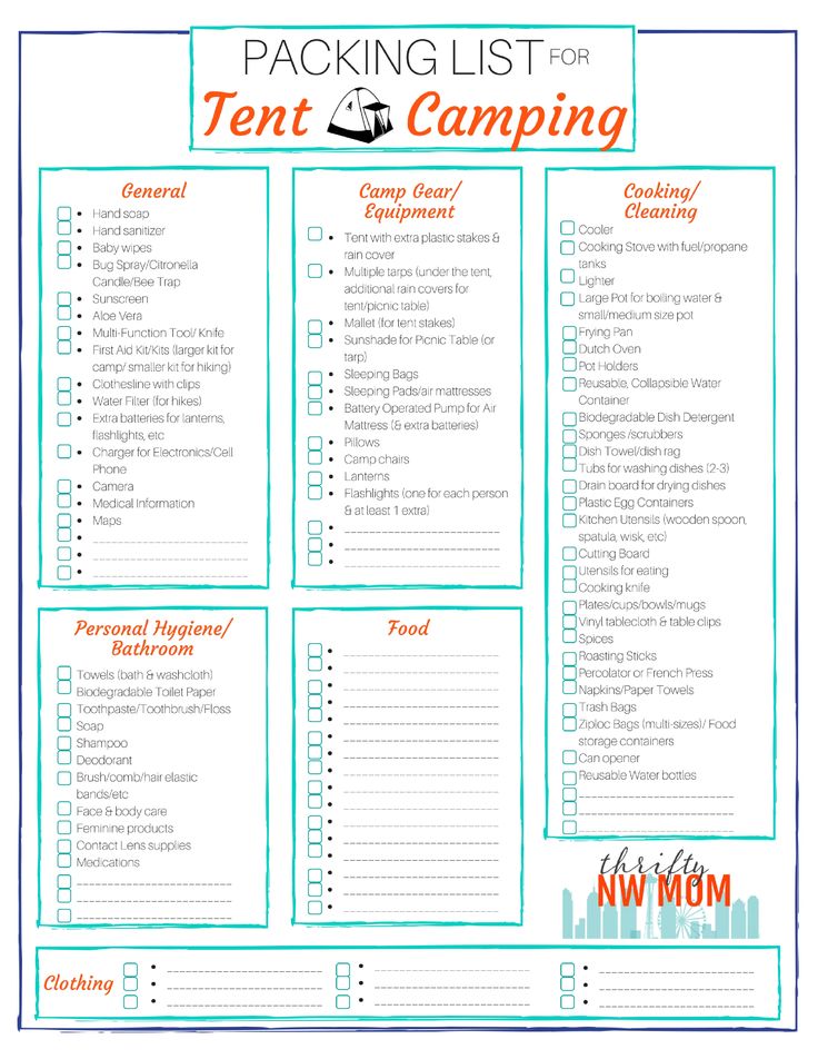 printable list for camping