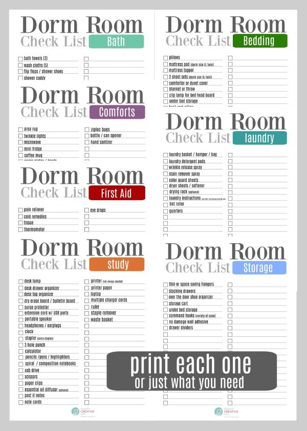 printable list for college dorm