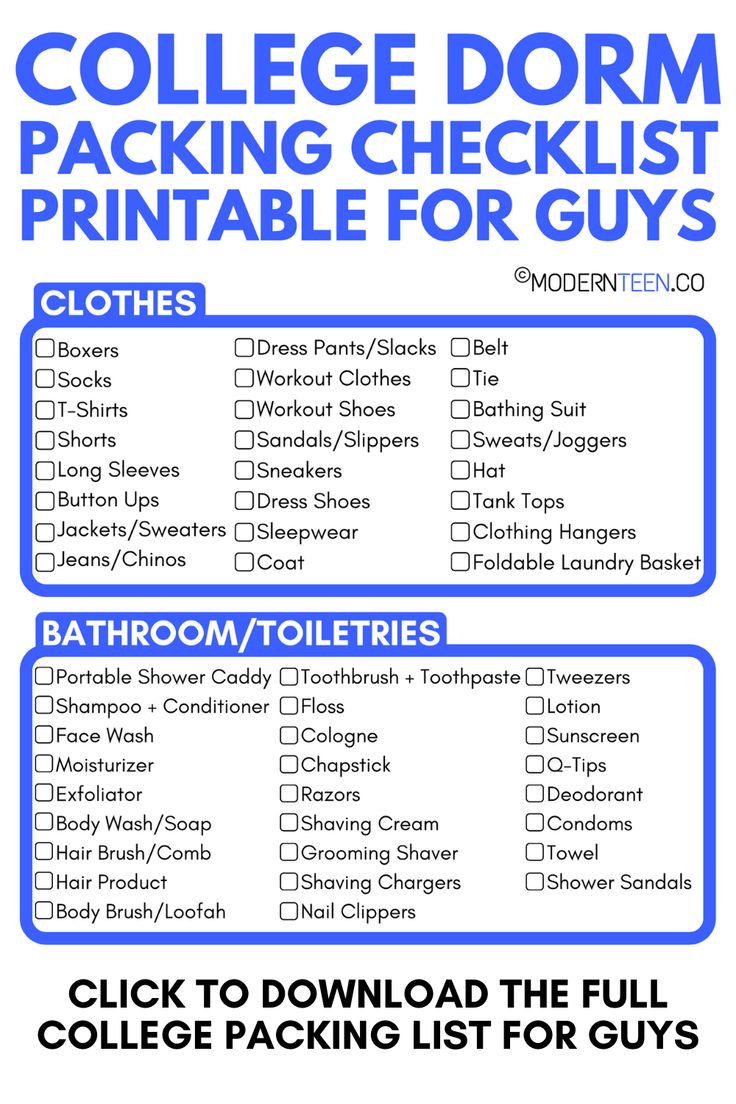 printable list for college dorm