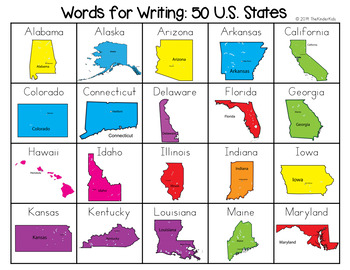 50 US States Word List - Writing Center