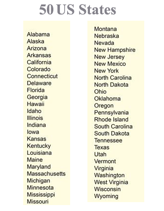 printable list of 50 states